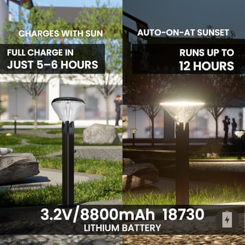 Image of hardoll Solar Gate & Garden Outdoor Lights for Home 8800mAh Battery, IP65 Waterproof, 64 LEDs, 3 Color Modes (Warm /Cool /Neutral), Remote Controlled, Round Shaped Pillar Lamps with Pole(Pack of 2)