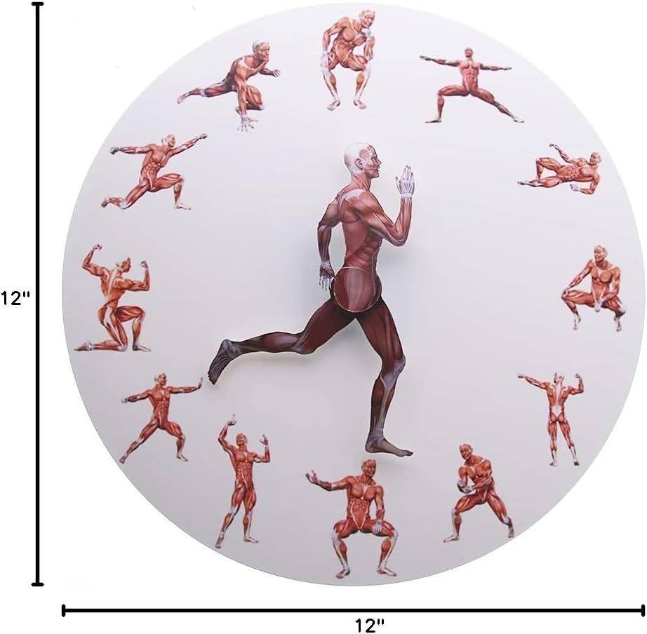 The Geeky Days Anatomical Running Man Minimalist Wall Clock Male Anatomy Art Musculature Silent Non Ticking Quartz Clock Muscle in Action Wall Watch Medical Office Decor