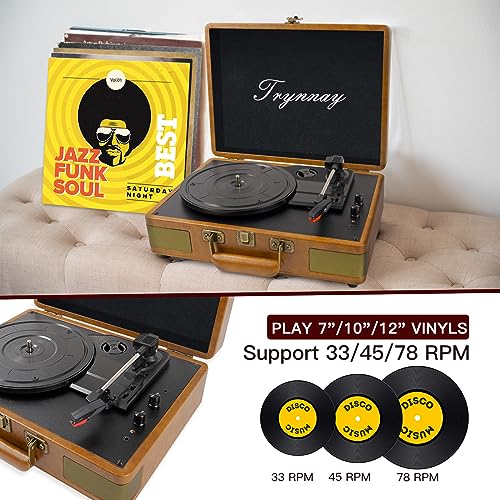 Trynnay Tourne-Disque Portable Bluetooth à 3 Vitesses avec Haut-parleurs intégrés, Platine Vinyle, Son Audio amélioré, Cuir synthétique rétro, Marron-Noir - Les Beatles, Paul McCartney, John Lennon, RIngo Starr, George Harrison Trynnay Tourne-Disque Portable Bluetooth à 3 Vitesses avec Haut-parleurs intégrés, Platine Vinyle, Son Audio amélioré, Cuir synthétique rétro, Marron-Noir – Image 4