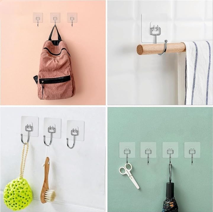 Image of Self Adhesive Heavy Duty Wall Hooks for Hanging Transparent Stainless Steel Waterproof Hooks for Kitchen, Bathroom, Home & Office (Stylish)