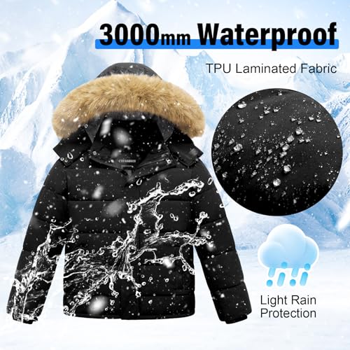 Boy's Winter Coat Kids Puffer Jacket Water Resistant Bubble Outerwear Fleece Heavyweight Parka with Fur Hood4