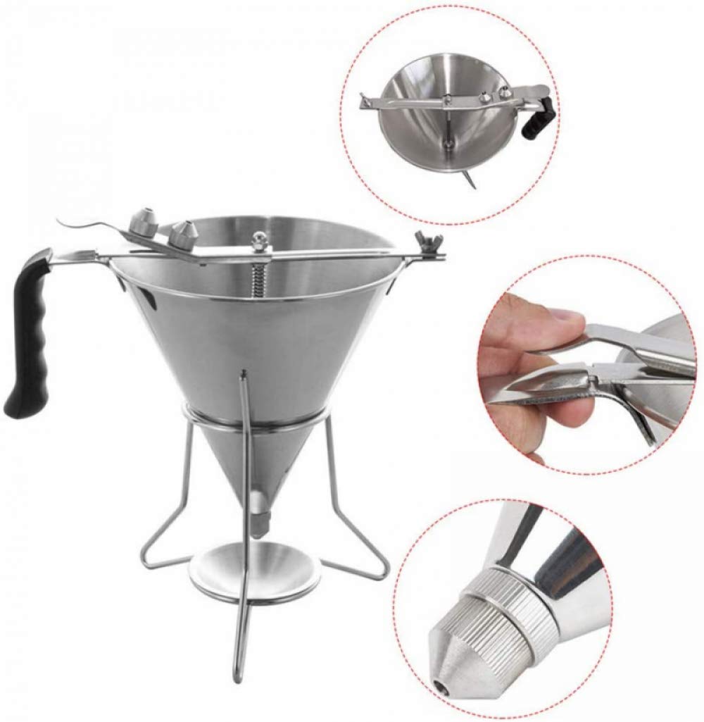 Embudo de confitería con tres boquillas y soporte, herramienta de decoración de pasteles de acero inoxidable 304 de grado alimenticio Embudo de pistón de panadería