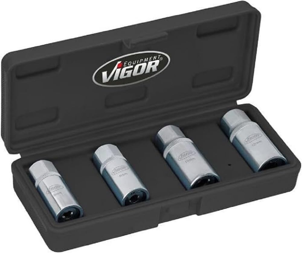 Vigor, Set di estrattori per prigionieri V6412/4 per il montaggio e lo smontaggio senza danni di prigionieri e viti singole, versatile, azionamento quadrato 12, 5 mm, 4 pezzi