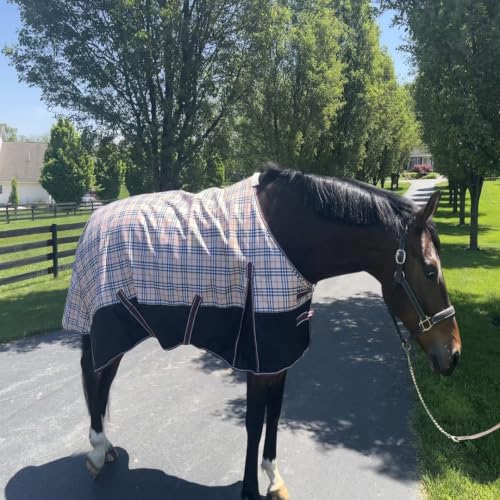 Image of TuffRider Comfy 1200 D Medium Weight 200 GMS Standard Neck Blanket- Beige and Black Plaid- 72