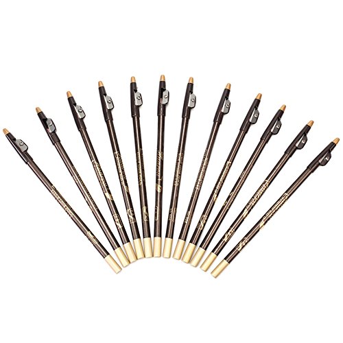 12Pcs Brown Make Up Pen Eye Liner Eyeliner Eyebrow Pencil with Sharpener Lid