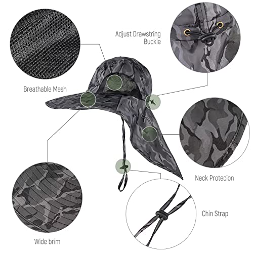 Outdoor Sun Hat For Men With 50+ Upf Protection Safari Cap Wide Brim Fishing Hat With Neck Flap, For Dad… Camouflage #TOP1