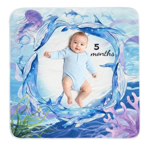 Image of JIX SDFFAY Swadding Blankets Blanket Throws Baby Monthly Milestone Blanket Soft Flannel Blanket for Boy & Girl, Baby Shower with Milestone Numbers and Frame, Large 47x47 Inches