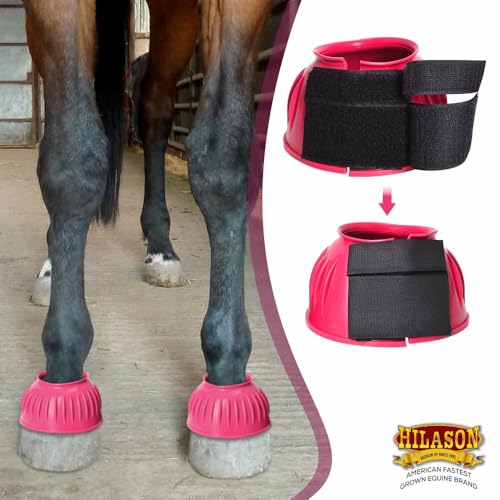 Image of HILASON Western Horse Rubber PVC Ribbed Double Hook and Loop Bell Boots Training Protective Shock Absorbing Leg
