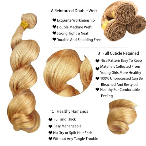 Extensiones de cabello humano brasileño para lucir un rubio miel espectacular 3