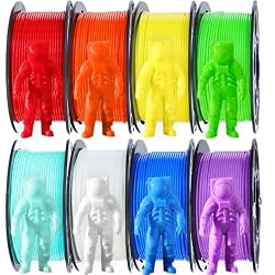 MIKA3D 8 Spools 1.75mm 3D Printing Filament PLA Bundle, 3D Printer PLA Red Orange Yellow Lime Green Cyan Blue Purple White 8 Beautiful Popular Bright Colors, 0.25kg/Spool, Total 2kg PLA