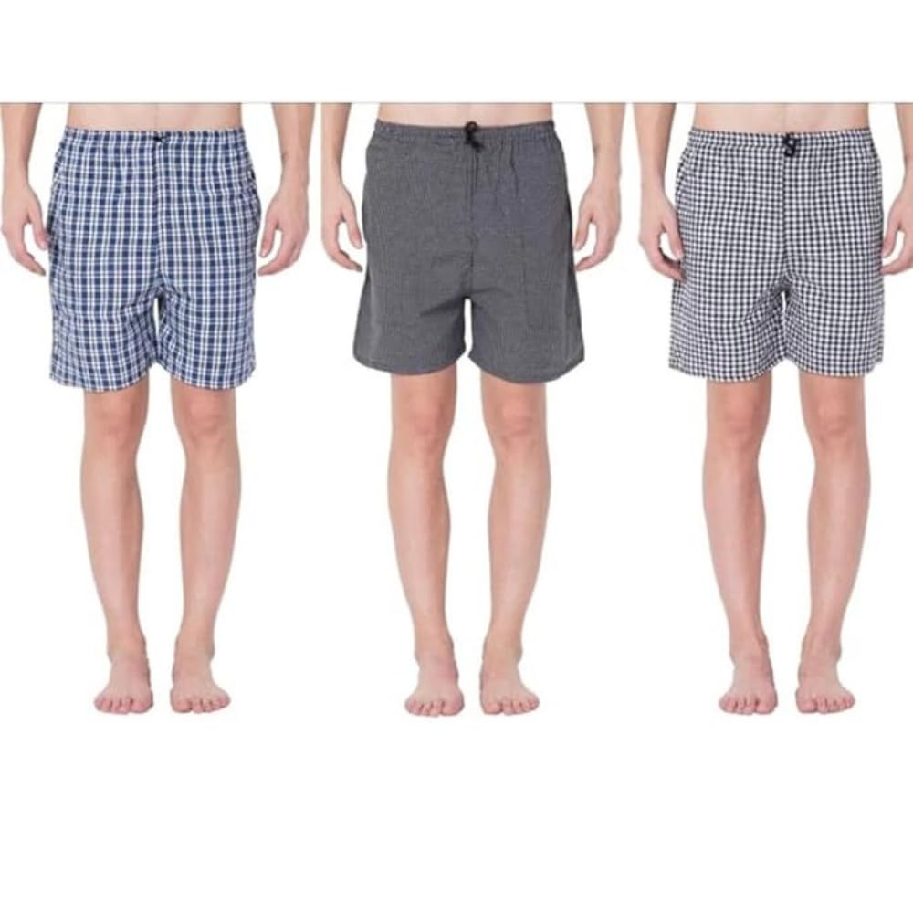 Mens Cotton Boxer | Mens Check Boxer | Mens Casual Shorts | Mens Regular Wear Boxer | Mens Boxer Shorts | Shorts| Mens Regurlar Fit Boxer - Pack of 3-image-33