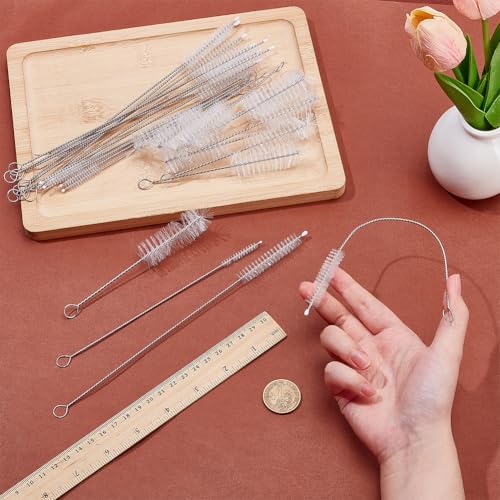 CRAFTYMELODY 30 Stück Strohreiniger Bürstenset 3 Arten Nylon Reinigungsbürste Mit 304 wiederverwendbaren Edelstahl Reinigern Für Lange Rohre