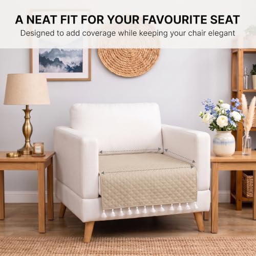 Image of BSB HOME 300 TC Premium Sofa Cover, Quilted Sofa Seat Cover with Decorative Tassels, Soft Comfortable Couch Protector, Stylish Furniture Cover for Living Room, 30 x 24 Inches (76 x 61cm) - Warm Beige