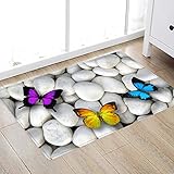 Butterfly Stone Print 17MM Thick Memory Foam Bathroom Carpet and Door Mat Non-Slip Absorbent Super Bath Mats Comfortable Flannel Bathroom Carpet Bed Rug 24 X 16 Inches