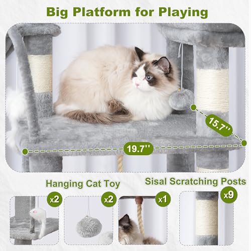 Image of Gitelsnour Cat Tree, 63'' Cat Tower for Large Cats, Big Hammock GCT020W