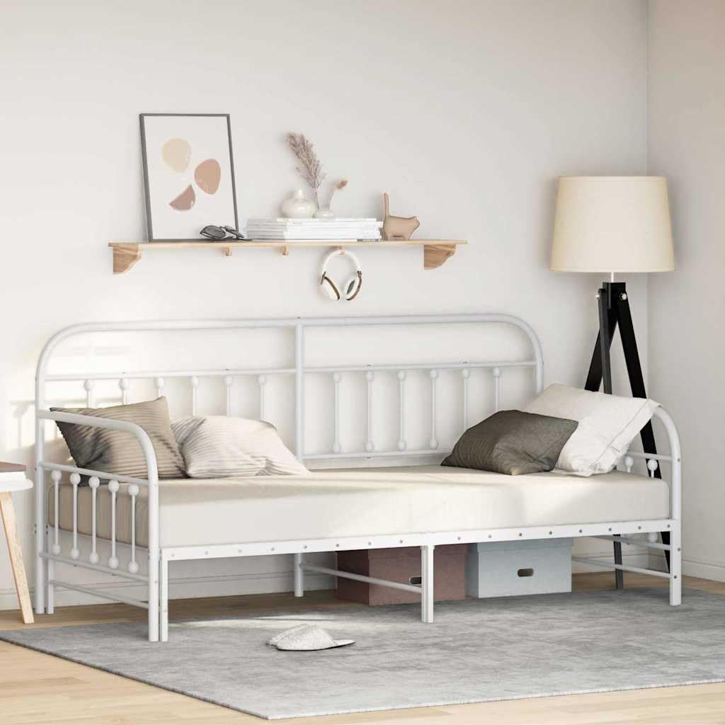 vidaXL Tagesbettrahmen Weiß 90 x 200 cm Pulverbeschichteter Stahl | Super Möglichkeit, um Übernachtungsgäste unterzubringen, Minimalistisches Weiß passt zu jeder Wohnung,
