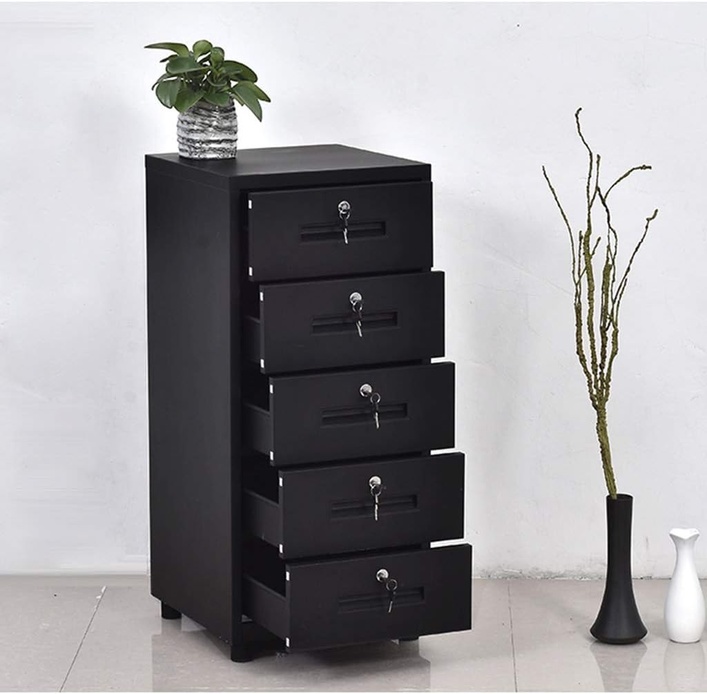 File Cabinet Office File Cabinet Iron Belt Lock File Cabinet White Multi-Function Drawer Locker Black Household Bedside Table Office Filing Cabinet (Color : Black, Size : B)