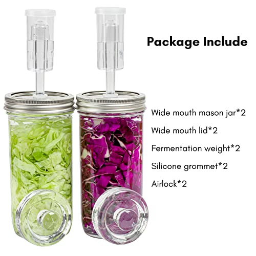 JILLMO 24oz Fermentation Jar Kit, Airlocks & Weights, Pack of 2