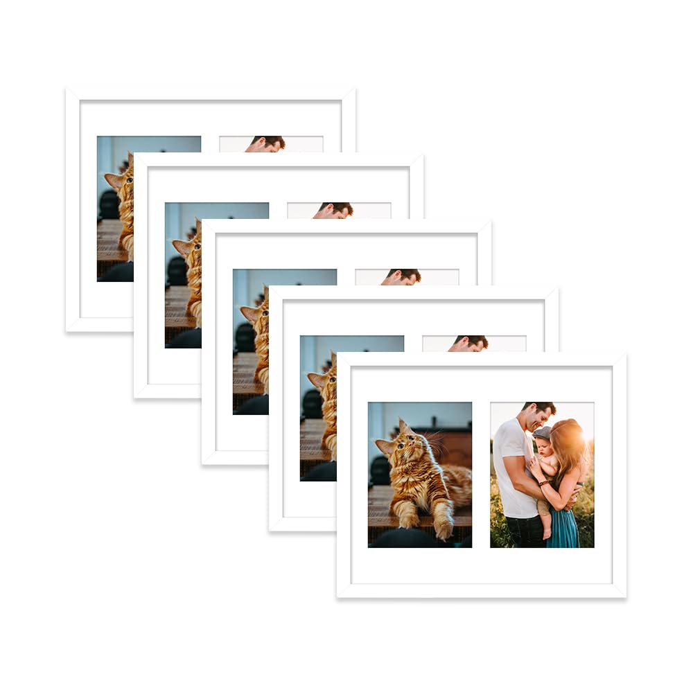 White Multi Photo Frame - Holds 2 x 7x5 Pictures, Family Collage Picture Frame for Wall Display, 12x10 Frame size, Set of 5