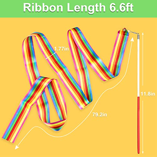 Image of 32 Pieces Dance Ribbons Rhythmic Gymnastics Rainbow Streamers, Kids Artistic Baton Twirling Ribbons with Non-Slip Handle for Dance Party, Talent Shows, Dance Gymnastics, 16 Colors