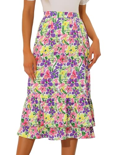 Image of Allegra K Women's Printed Skirt 2025 Weekend Trendy Summer Chiffon Ruffle Tiered Flowy Midi Skirts