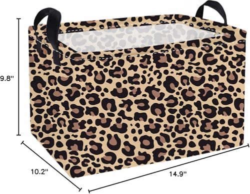 Image of Essme Rectangular Kids Baskets,Leopard Print Storage Box,Cute Basket for Kids with Handles for Room Decor, Book Bins,Shelf Basket.(Leopard Print)