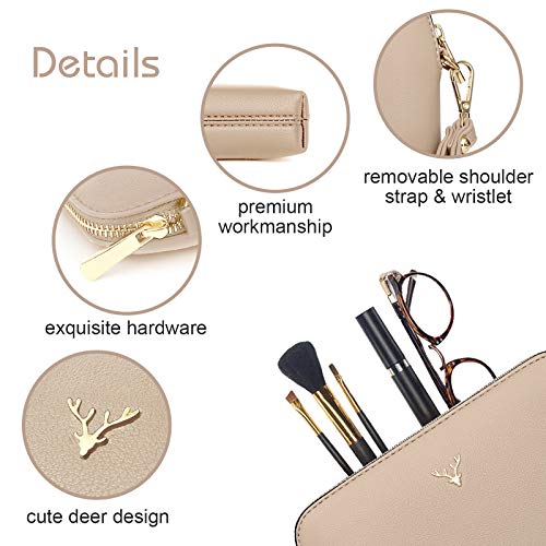 ZMDB Damen Klein Umhängetasche PU Leder Handytasche mit Handgelenkband & Verstellbar Abnehmbar Schultergurt, Damen Tasche Reißverschluss Crossbody Bag (Beige-Groß)