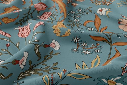 Image of Boho Bohemian Farmhouse Teal Blue and Orange Wildflower Garden Floral Duvet Comforter Cover and Sham 3 pc King Size Bed Bedding Set Bedroom Flower Botanical Cottagecore Patterned Vintage Turquoise