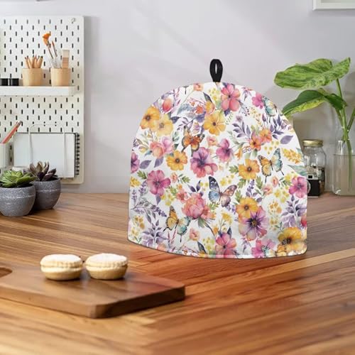 Image of Tea Cozy for Teapot, Kitchen Accessory Tea Pot Cosy Insulated Kettle Cover Breakfast Warmer for Home Kitchen Decoration Watercolor Floral Butterfly