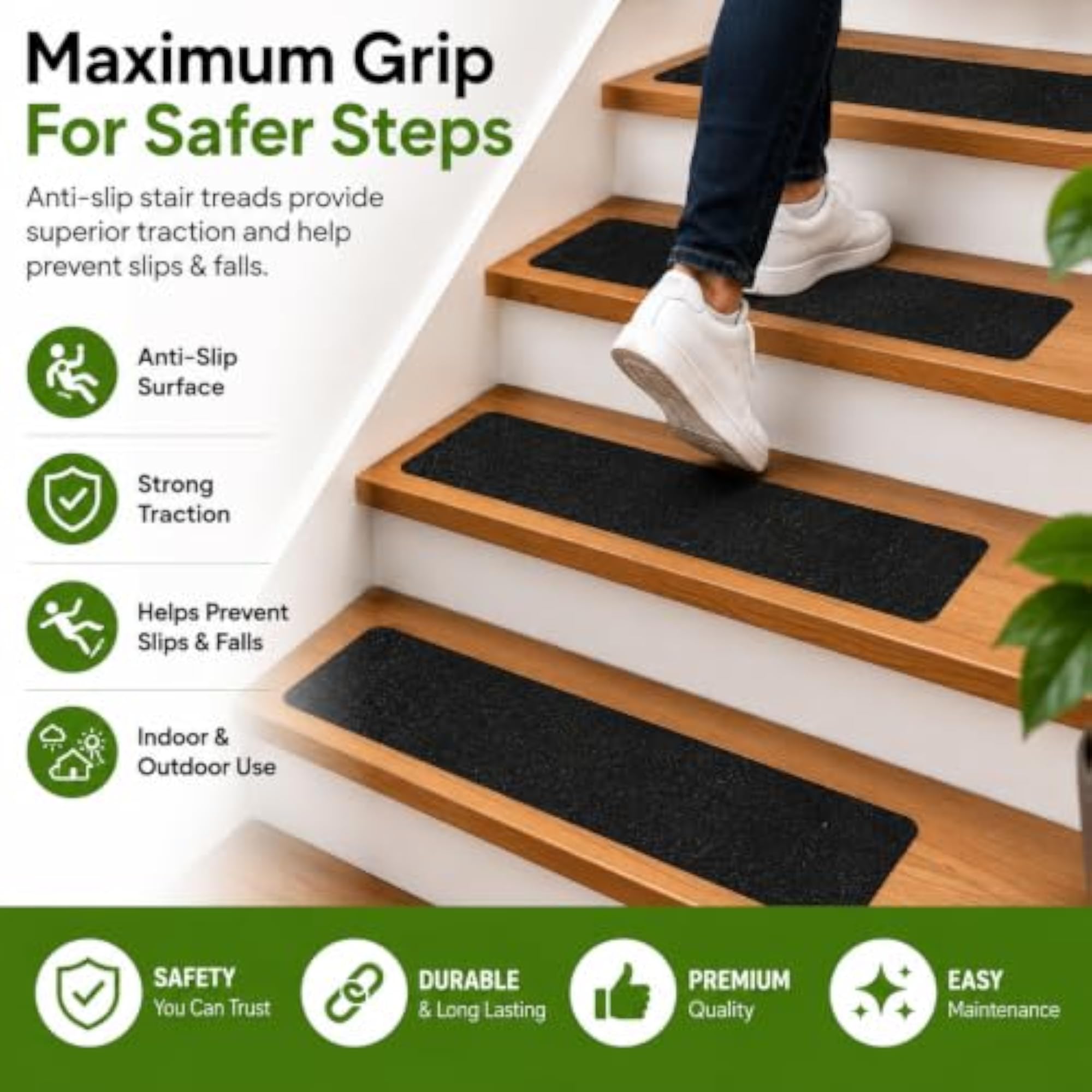 Anti Slip Stair Treads, 24 x 4, Black, 2 Pack