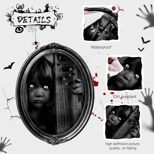 Miniatura 3 de Benjia 15 Halloween Gotico Decoracion Terror Cráneo Fotos Embrujadas Horror Marco De Fotos, Impermeable, Con 80pcs Puntos Autoadhesivos, Espeluznante Decoración Para La Casa Encantada 2025 Negro