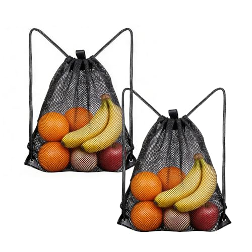 Lxtness Mesh Strandtasche 2 Stück Netzbeutel Kordelzug 50 X 45 Cm Turnbeutel Netztasche Mesh Rucksäcke mit Kordelzug Netz Balltasche Gym Rucksack Strand
