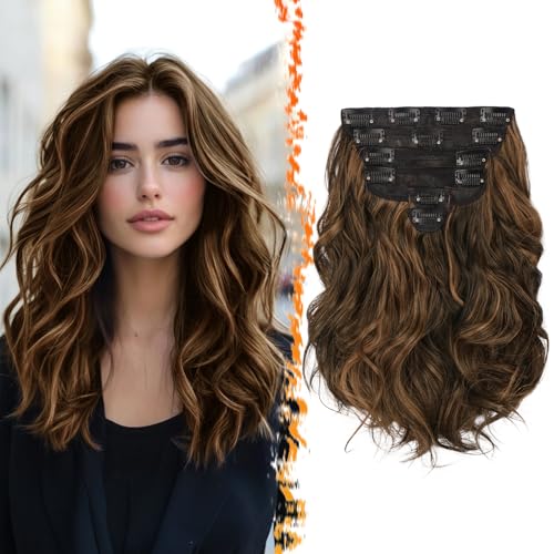 BARSDAR Corto Extension Capelli a Clip 30cm Ondulati Clip in Hair Extension per Donna 6PCS Testa Piena Sintetici Naturale Posticci Capelli Estensioni - Scuro Marrone con Riflessi BARSDAR Corto Extension Capelli a Clip 30cm Ondulati Clip in Hair Extension per Donna 6PCS Testa Piena Sintetici Naturale Posticci Capelli Estensioni - Scuro Marrone con Riflessi