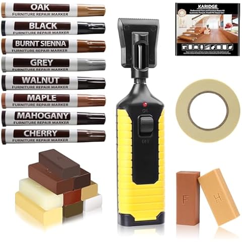 Wax Floor Repair Kit Vinyl Wood Laminate Furniture Touch Up Marker Hardwood Linoleum Lvp Repair Kit with Heat Pen Cover Scratches, Stains, Cracks, Holes for Floor, Door, Cabinet, Table, Stairs etc. Cover