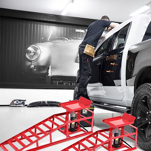 Car Ramps 2 Pack Heavy Duty Steel Hydraulic High Lift Service Vehicle Ramps 5T 110231 lbs Automotive Truck Wheel Ramps for Oil Changes with Support Jack for Auto Beauty Stores DIY Repair Stores