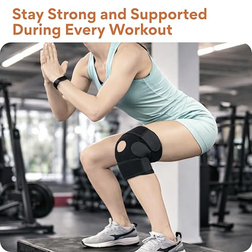 Image of FOVERA Open Patella Knee Support Brace - Breathable Neoprene Compression Cap for Arthritis Pain Relief, Running & Gym - Adjustable Knee Wrap for Men & Women (Black, Single Piece, Free Size)