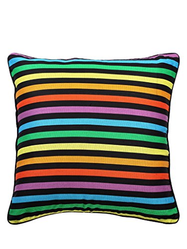 Image of Swayam Set of 2 Striped Print Cotton Multicolour Cushion Cover | 24 x 24 Inch | Soft Breathable Fabric with Hidden Zipper | Decorative & Stylish Cushion Covers for Sofa, Living Room, Bedroom & Couch