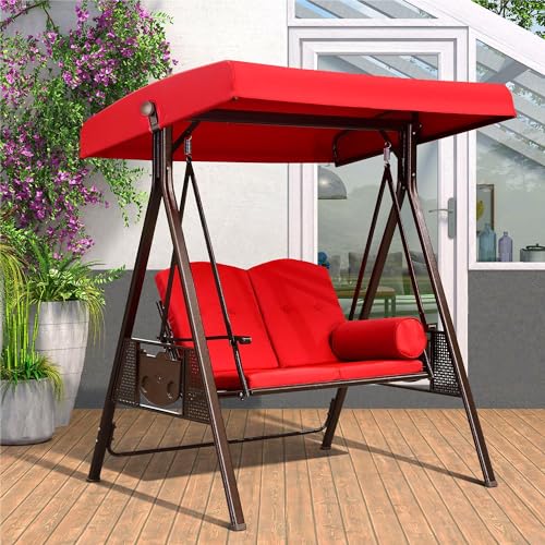 Image of PURPLE LEAF 2-Seat Deluxe Outdoor Patio Porch Swing with Weather Resistant Steel Frame, Adjustable Tilt Canopy, Cushions and Pillow Included, Terra