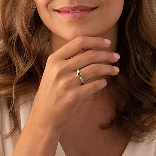 Peora Peridot Heart Promise Ring For Women 925 Sterling Silver, Natural Gemstone Birthstone, 1.25 Carats Heart Shape 7Mm, Size 6 #TOP1