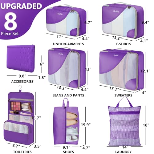 Image of OlarHike 8 Set Packing Cubes for Travel,Gifts for Women Mom,Anti-Tearing Suitcase Organizer,with Over 1000 pcs Mesh Holes,Vacation Essentials & Accessories for Cruise Ship