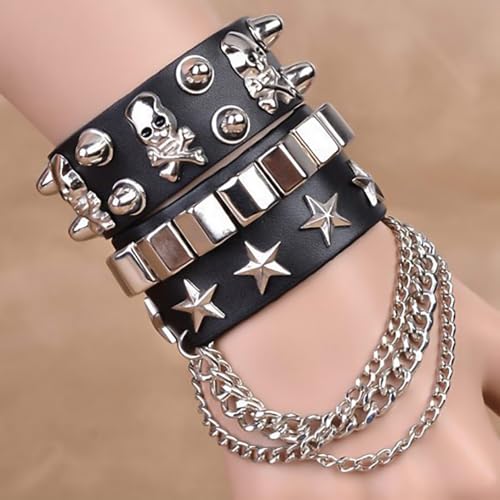 8Pcs Spiked Studded Bracelet - Black Punk Studded Bracelets, Men Women Rivet Punk Bracelet Wristband Cuff Wrap Bangle3