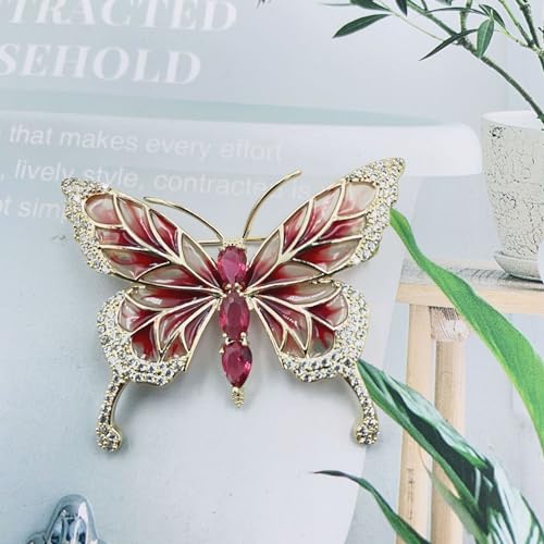 Image of Pink Butterfly Brooches and Pins Crystal Butterfly Insect Safty Pin Dress Coat Suit Decor