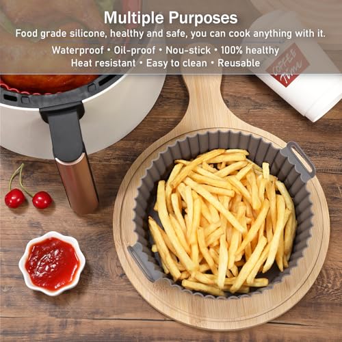 Image of Silicone Liners, Pot 2 Pcs Reusable Non-Stick Air Fryer Basket Bowl Fit 3-5QT Baking Replacement of Flammable Parchment Paper(Round, 6.5 Inch)