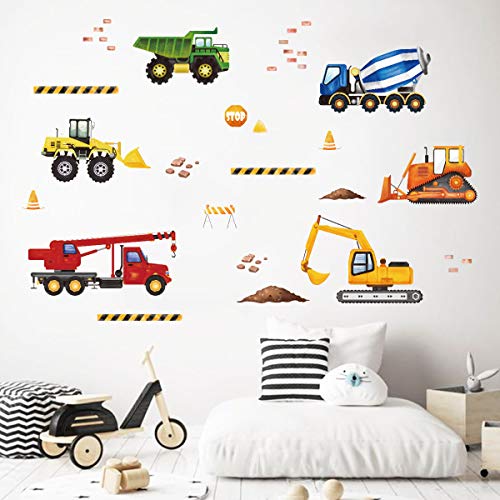 decalmile Construction Wall Decals Trucks Vehicles Wall Stickers Kids Bedroom Boys Room Playroom Wall Decor - Thumbnail 3