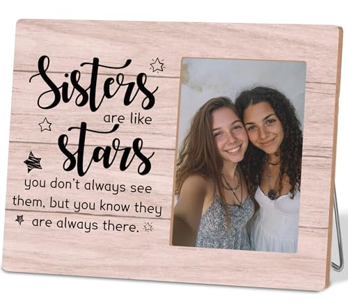 Hkclccf Sister Gifts from Brother Picture Frame Sisters are Like Stars Frames Fits 4x6 Wooden Photo Frames for Wall Table Display