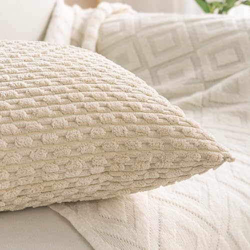 Set of 4 Beige Decorative Throw Pillow Covers 22x22 Inch Corduroy Pillow Covers for Bed Couch Sofa Living Room Soft Square Cushion Cases