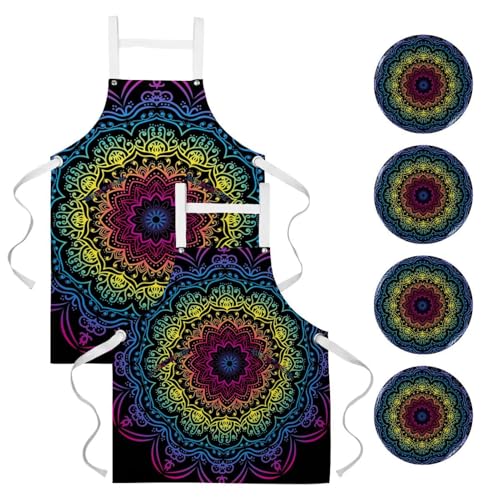Tablier de cuisine mandala multicolore pour restaurant