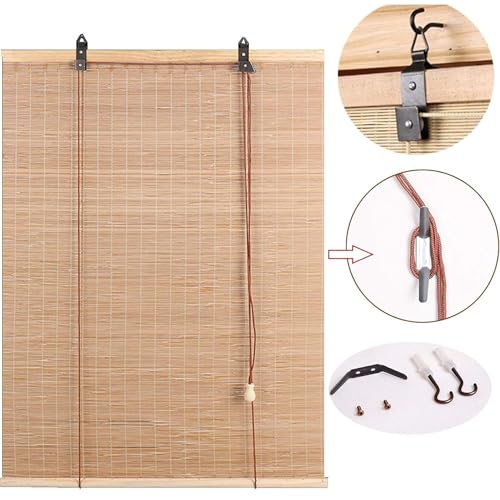 Natural Bamboo Roller Blind,Bamboo Blinds,Roman Roller Shades For Window/Door/Patio,Ceiling or Wall Installation,Light-Transmissive,Non-Transparent,All Installation Parts Included (70x200cm/28x79in)