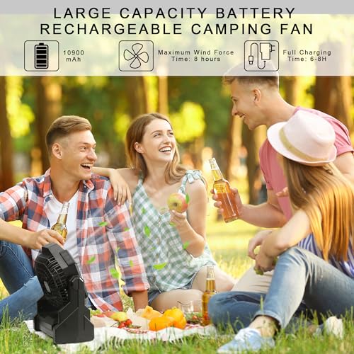 Camping-Fan-with-LED-Lantern-Battery-Powered-Fan-10900mAhPortable-Fan-Rechargeable-Outdoor-Tent-FanStepless-Speed-and-Quiet-Battery-Operated-Fan-for-TentPicnic-Barbecue-Travel-Black-1