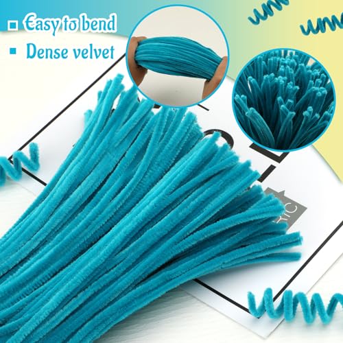 Image of Mnuizu 200Pcs Pipe Cleaners Chenille Stems Fuzzy Sticks Hand Craft Supplies | Pipe Cleaners Bulk Fuzzy Sticks for DIY Art and Craft Projects Home Festivals Decoration, Lake Blue